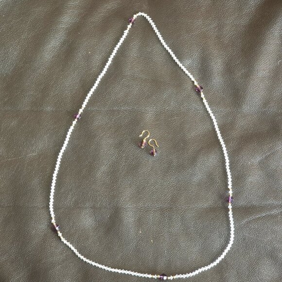 Vintage faceted amethyst & crystal necklace & earring set - Picture 5 of 6